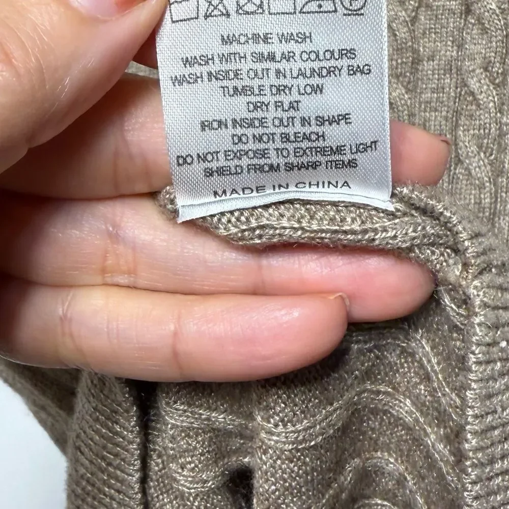 Kallspin Cable-Knit Vest Cashmere Wool Blend Cardigan in Beige Tan M NWOT